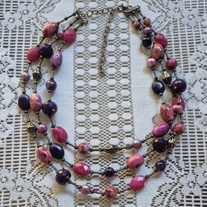 Elegant Multi-Strand Pink and Purple Necklace